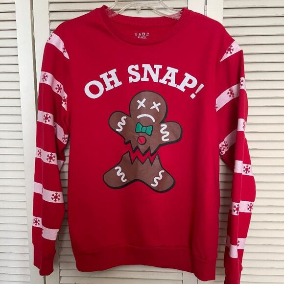 "OH SNAP" Gingerbread Cookie Christmas UGLY SWEATER Sweatshirt Women’s M - Picture 1 of 3